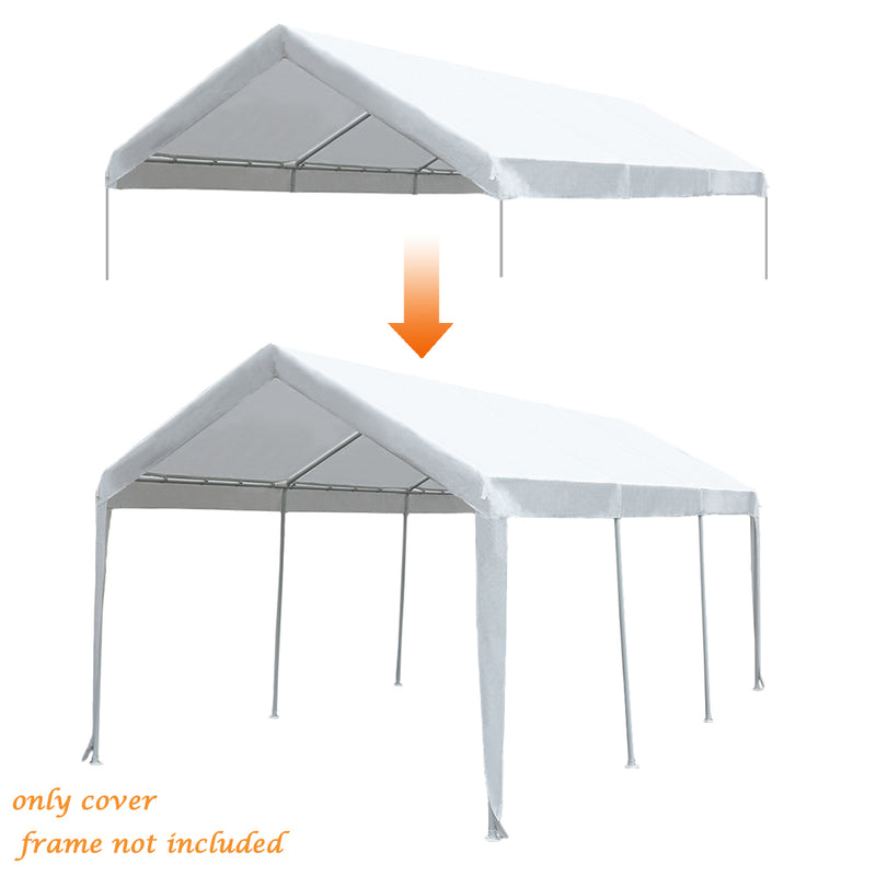 12 x 20-Feet Carport Replacement Top Canopy Cover for Garage Shelter with Ball Bungees, White (Frame Not Included)