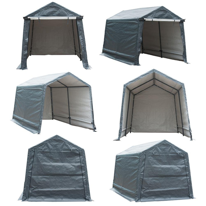 Storage Shelter Carport Shed with Rollup Zipper Door, Grey
