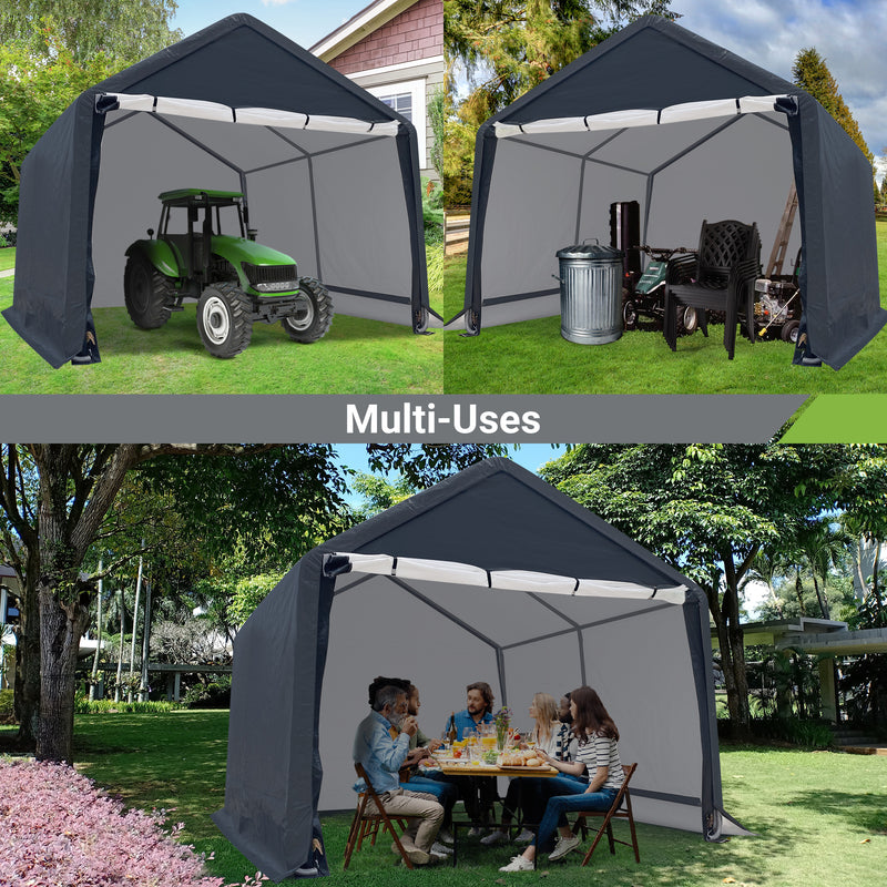 Storage Shelter Carport Shed with Rollup Zipper Door, Grey