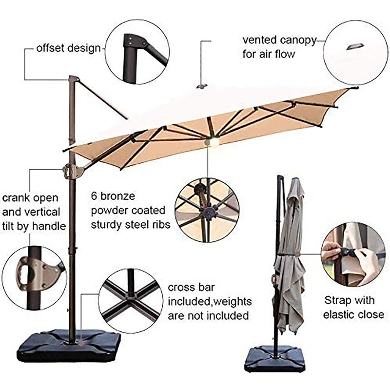 12.5 by 8 Feet Rectangular Cantilever Umbrella with Solar Lights