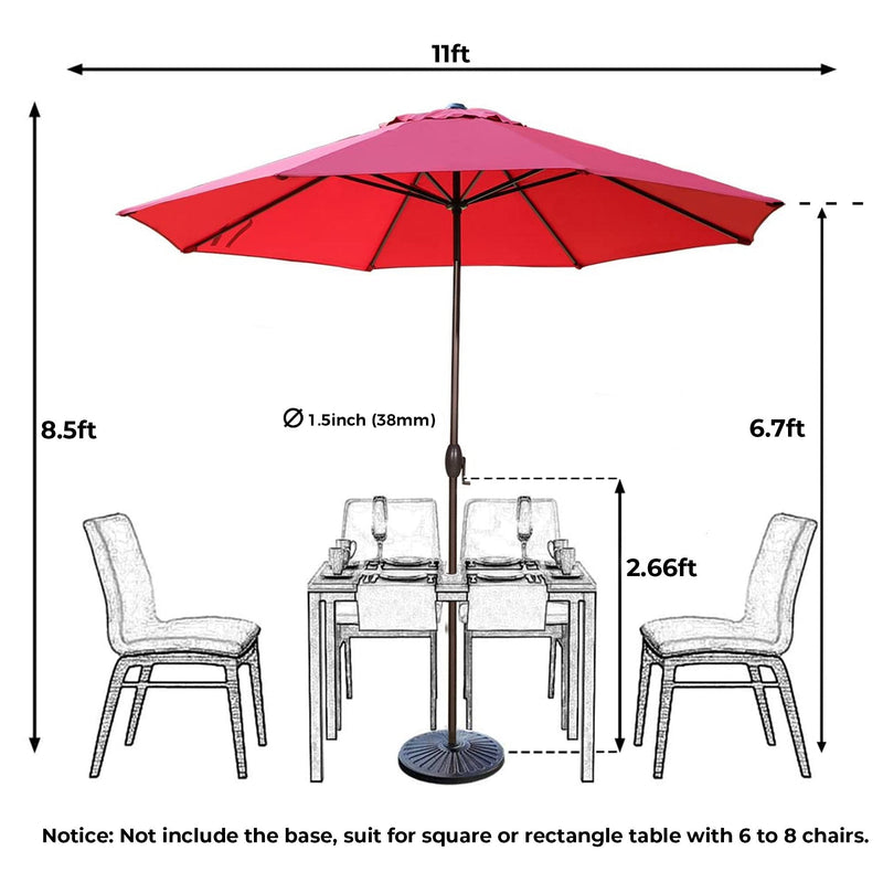 Abba Patio 11 Feet Market Umbrella With Push Button Tilt And Crank, 8 Ribs