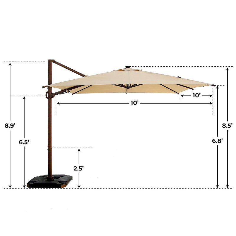 Abba Patio 10 x 10 Feet Rectangular Solar LED 360 Degree Rotating Offset Cantilever Umbrella (Base Weight Included)